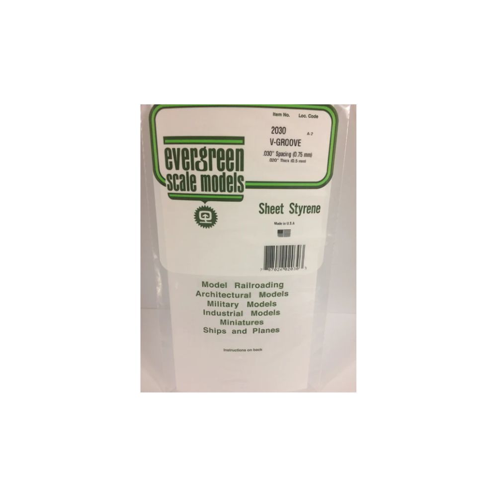 Evergreen 2030 Styrene V-Groove Siding, .030 in Spacing, 6 x 12 in