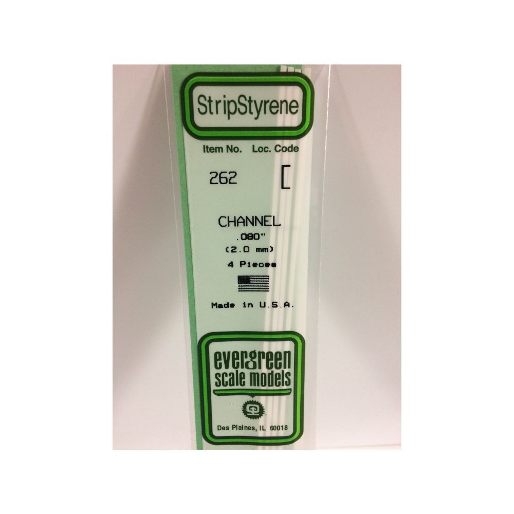 Evergreen 262 Styrene Channel .080 in (2.0 mm) (4 Pack)