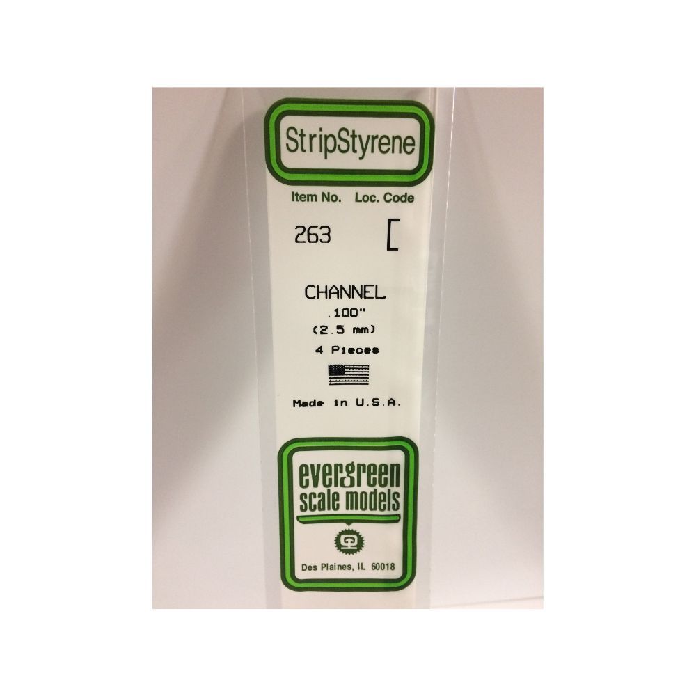 Evergreen 263 Styrene Channel .100 in (2.5 mm) (4 Pack)