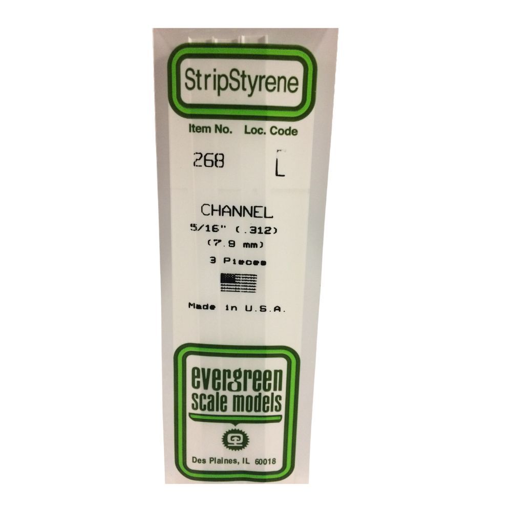 Evergreen 268 Styrene Channel .312 in (7.9 mm) (3 Pack)