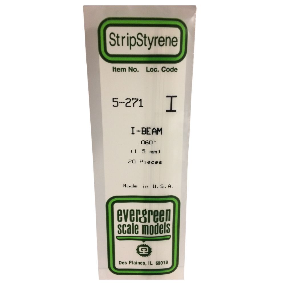 Evergreen 271 Styrene I-Beam .060 in (1.5 mm) (4 Pack)