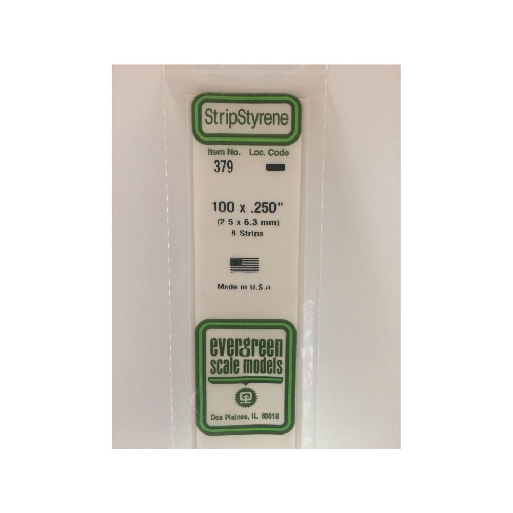 Evergreen 379 Styrene Strip .100 x .250 x 24 in (8 Pack)