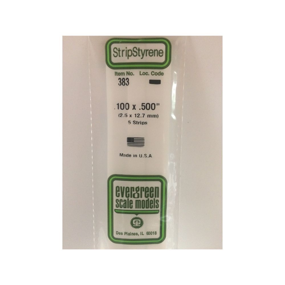 Evergreen 383 Styrene Strip .100 x .500 x 24 in (5 Pack)