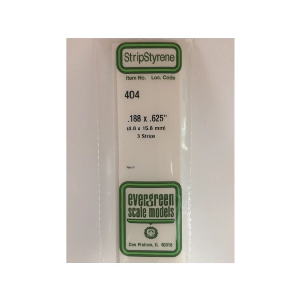 Evergreen 404 Styrene Strip .188 x .625 x 24 in (3 Pack)