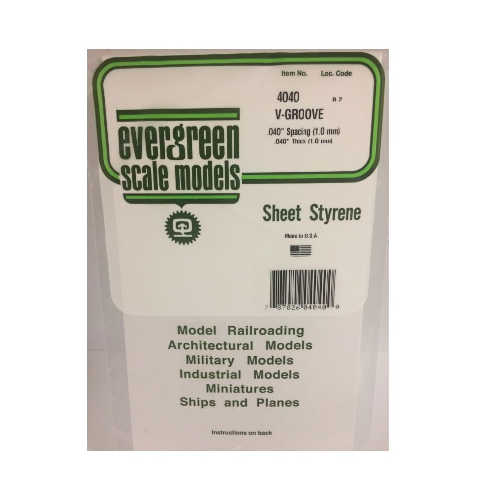 Evergreen 4040 Styrene V-Groove Siding, .040 in Spacing, 6 x 12 in