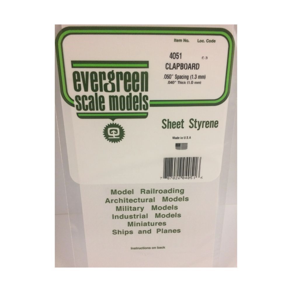 Evergreen 4051 Styrene Clapboard Siding, .050 in Spacing, 6 x 12 in