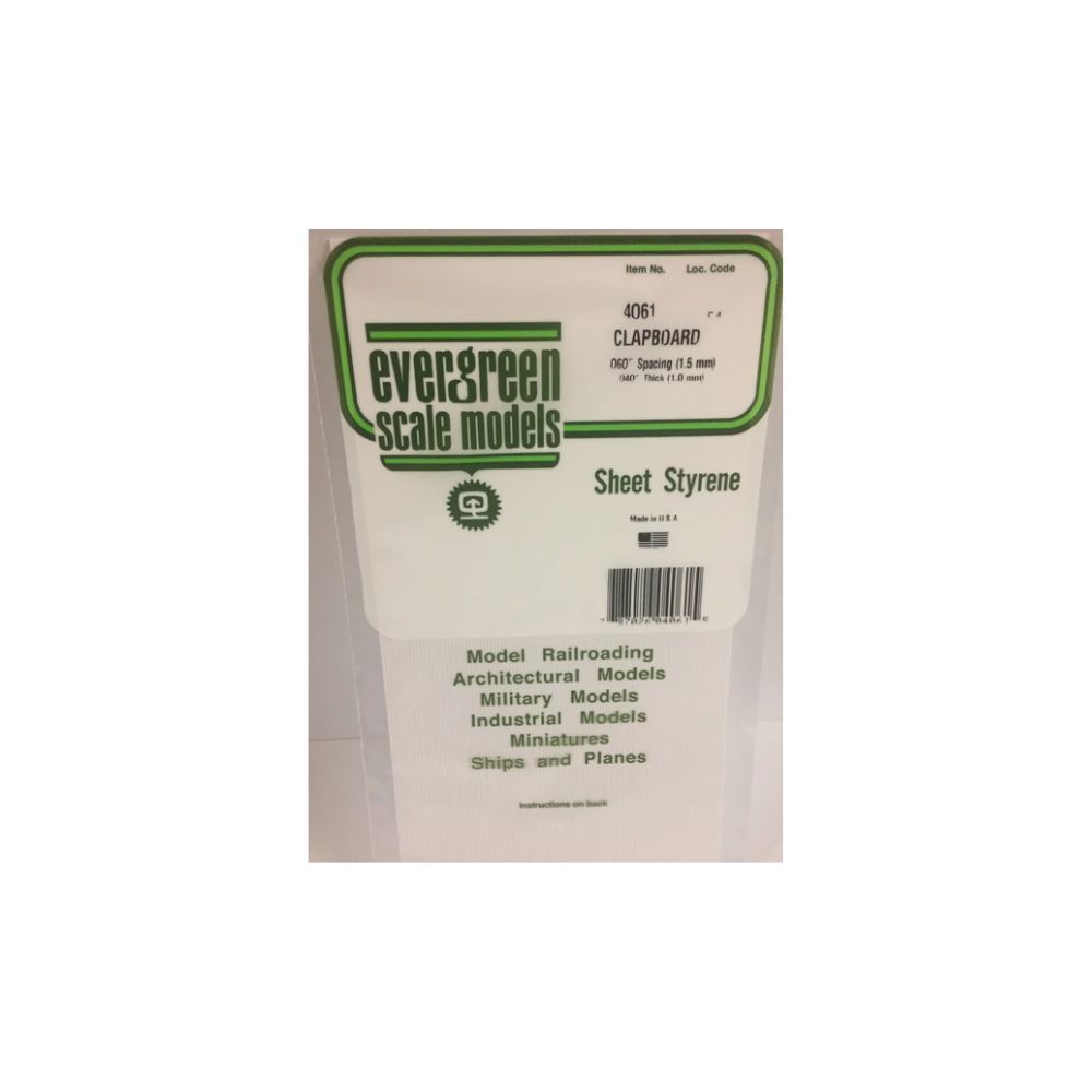 Evergreen 4061 Styrene Clapboard Siding, .060 in Spacing, 6 x 12 in