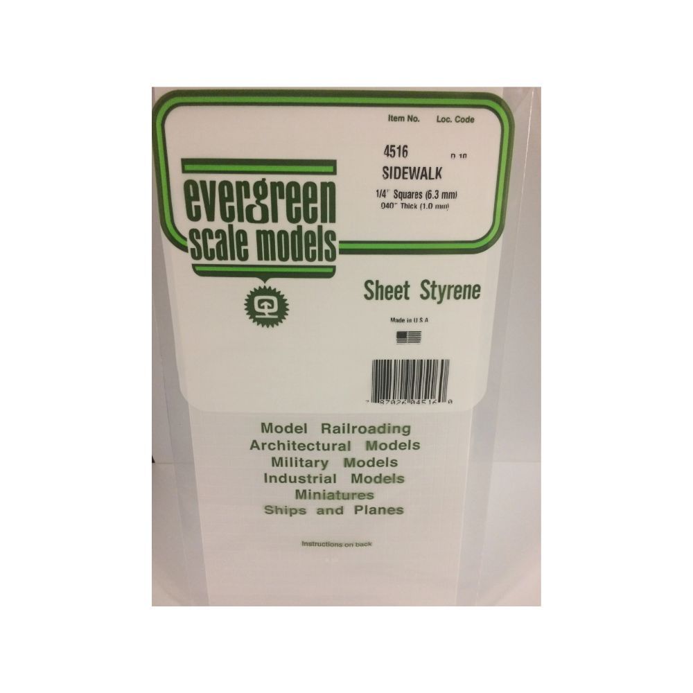 Evergreen 4516 Styrene Sidewalk Sheet, 1/4 in Squares, 6 x 12 in