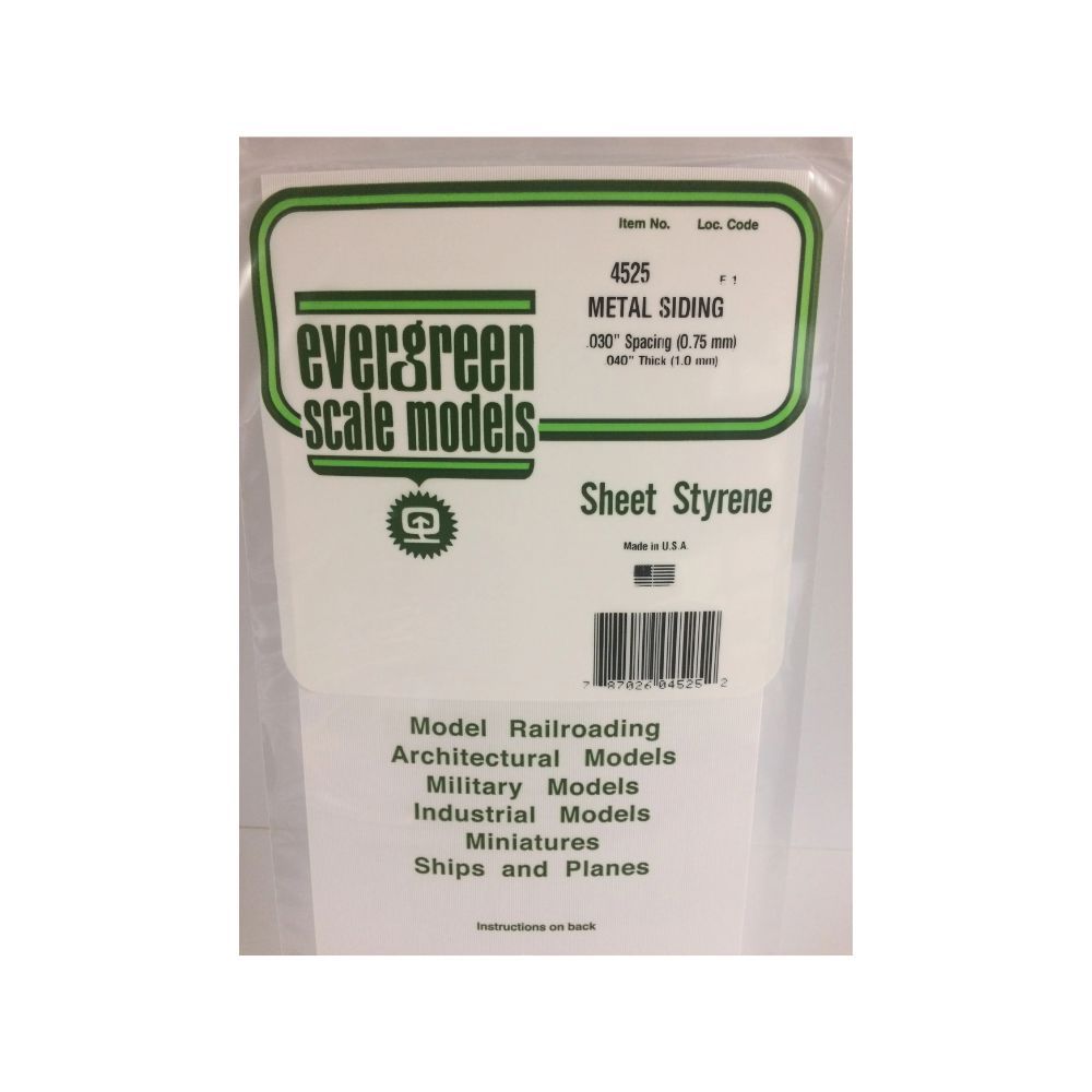 Evergreen 4525 Styrene Metal Siding, .030 in Spacing, 6 x 12 in