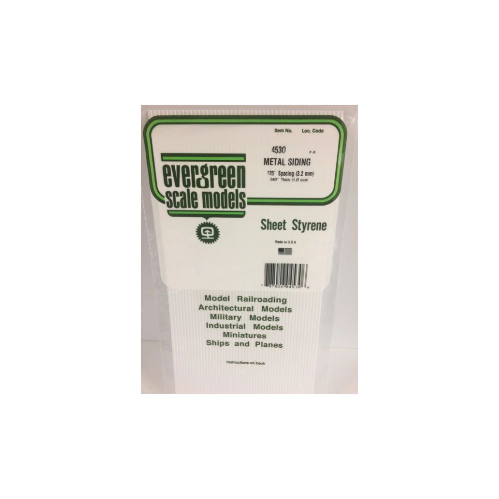 Evergreen 4530 Styrene Metal Siding, .125 in Spacing, 6 x 12 in