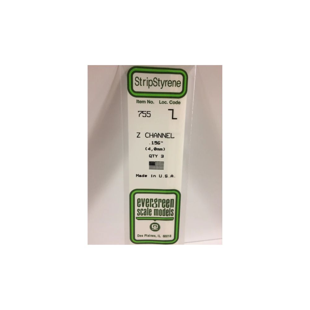 Evergreen 755 Styrene Z-Channel 4.0 mm x 14 in (3 Pack)