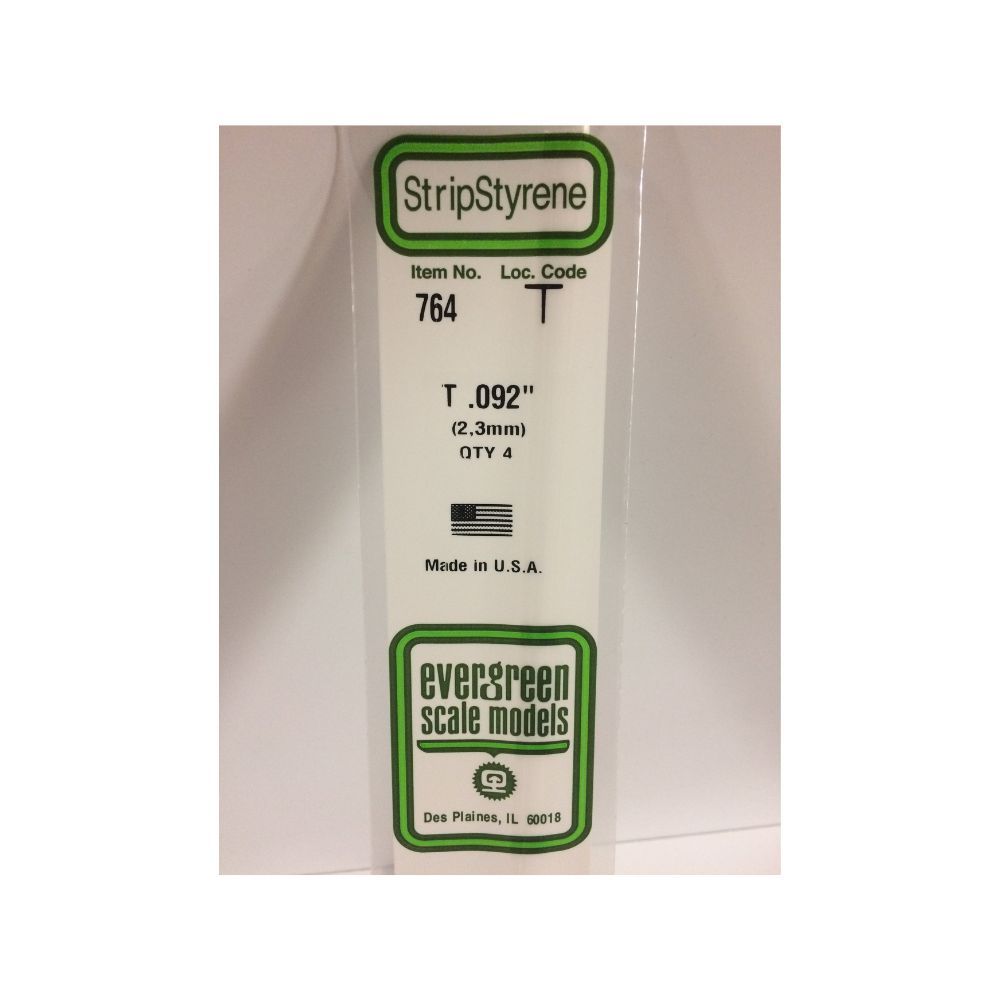 Evergreen 764 Styrene T-Shape 2.3 mm x 14 in (4 Pack)