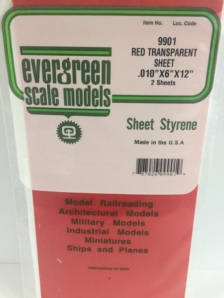 Evergreen 9901 Red Styrene Sheet 6 x 12 in, .010 in Thick (2 Pack)