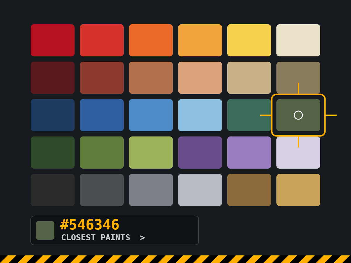 Paint colour swatches with one colour picked out by a target