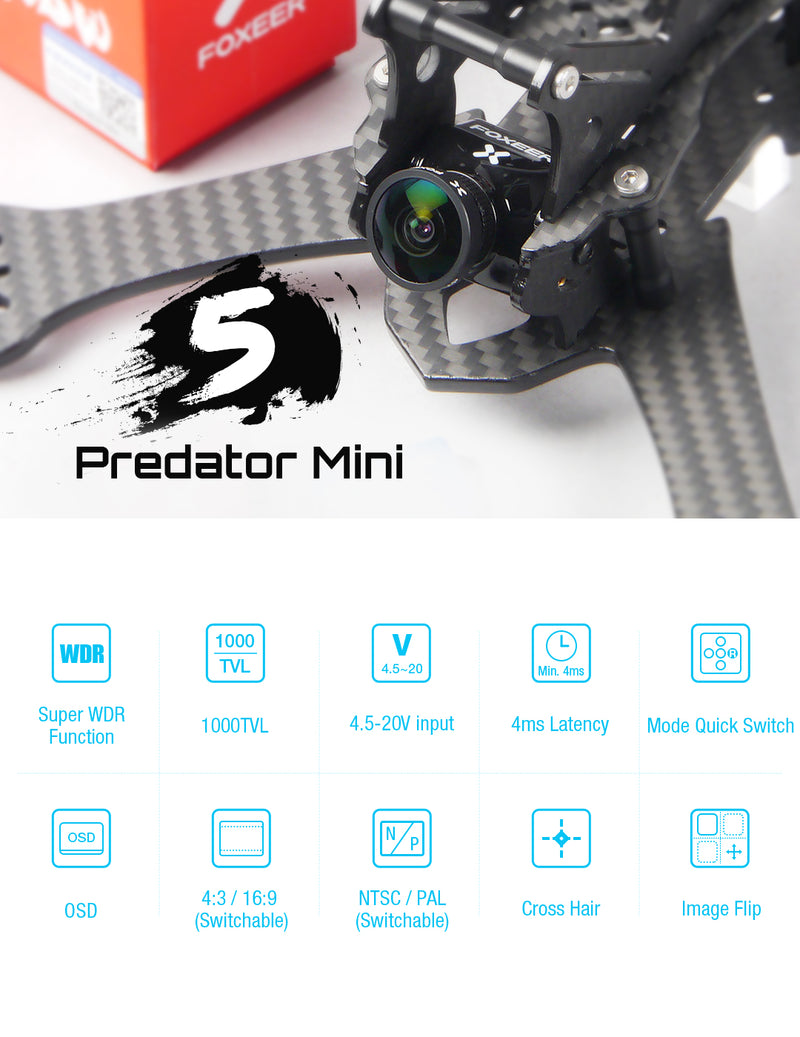Foxeer Mini Predator 5 Racing FPV Camera 1.8mm 4ms Latency Super WDR