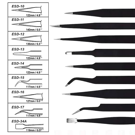 9 PIECE PRECISION TWEEZER SET W/BAG - Rising Sun FPV