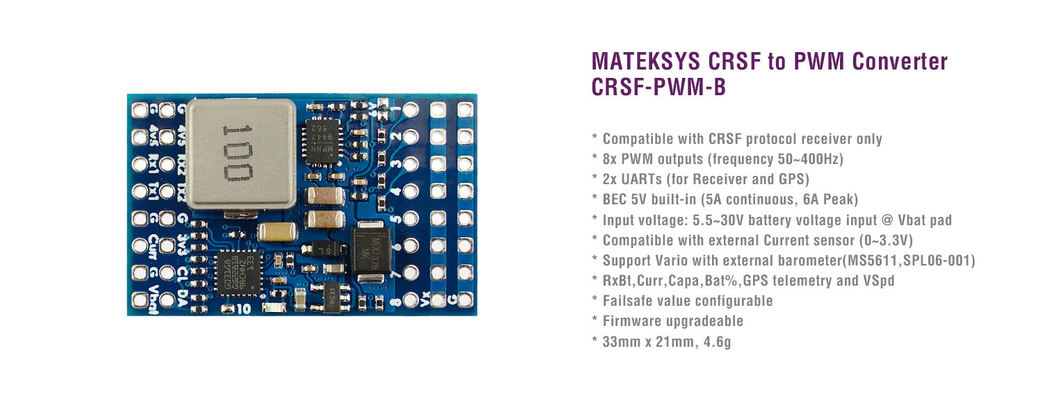 MatekSYS CRSF TO PWM-B CONVERTER