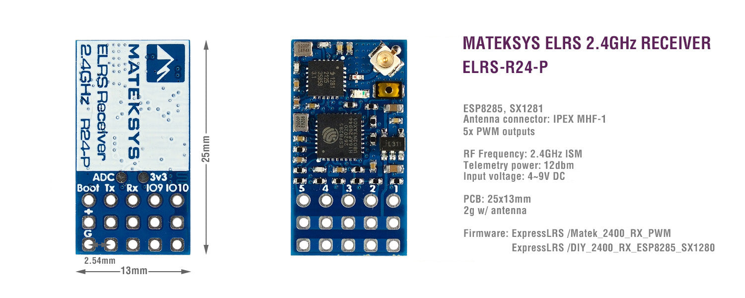 MatekSYS EXPRESSLRS/ELRS 2.4GHZ PWM RECEIVER