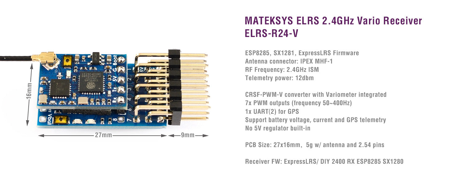 MatekSYS EXPRESSLRS/ELRS 2.4GHZ VARIO RECEIVER