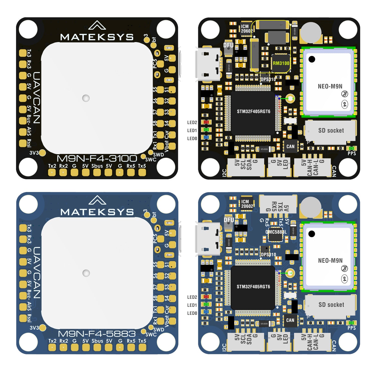 MatekSYS AP_Periph & FC, GNSS M9N-F4-Series 3100/5883